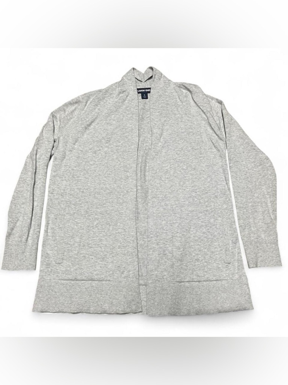 Lands End Women's Small 6-8 Gray Cotton Open Knit Cardigan Sweater